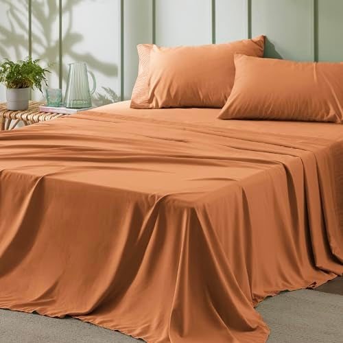 Bedsure Bedsure Queen Sheet Set  4 Pieces Soft Queen Size Sheets  Breathable  Cooling  Hotel Luxury  Easy Care Polyester Microfiber Bedding for Women Men Dusty Orange 