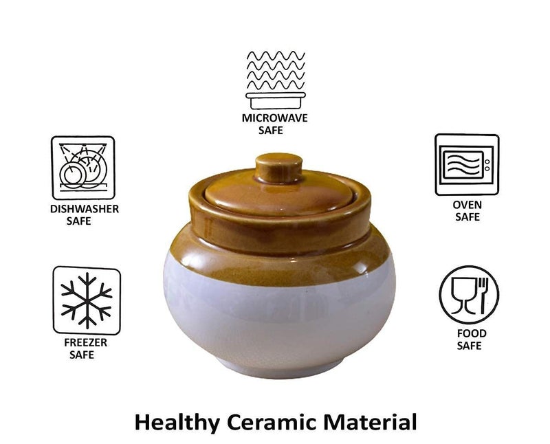 SHRIYAM CRAFTS طقم برطمانات مخلل سيراميك يدوية الصنع مع غطاء لتناول الطعام حاويات مخللات وهدايا مثالية للعائلة سعة 200 مل عبوة من 6 - Image 3
