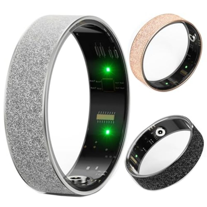 Fitness ring for daily health monitoring, titanium alloy, silver, IP68 waterproof with heart rate, blood pressure, blood oxygen, sleep tracking, pedometer and calorie counter - Image 1