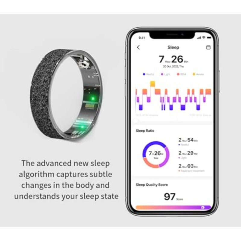 Fitness ring for daily health monitoring, titanium alloy, silver, IP68 waterproof with heart rate, blood pressure, blood oxygen, sleep tracking, pedometer and calorie counter - Image 5