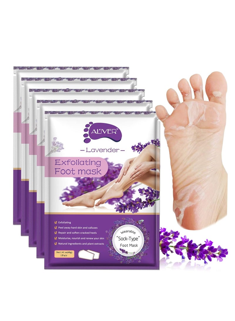 ALIVER Foot Peel Masks for Dry Cracked Feet 5 Pack,Exfoliating Foot Mask, Natural Exfoliator for Dead Skin, Callus, Repair Rough Heels for Men Women,Make your Foot Baby Soft in 7 Days, AlIVER (4" - 12")  - Image 1