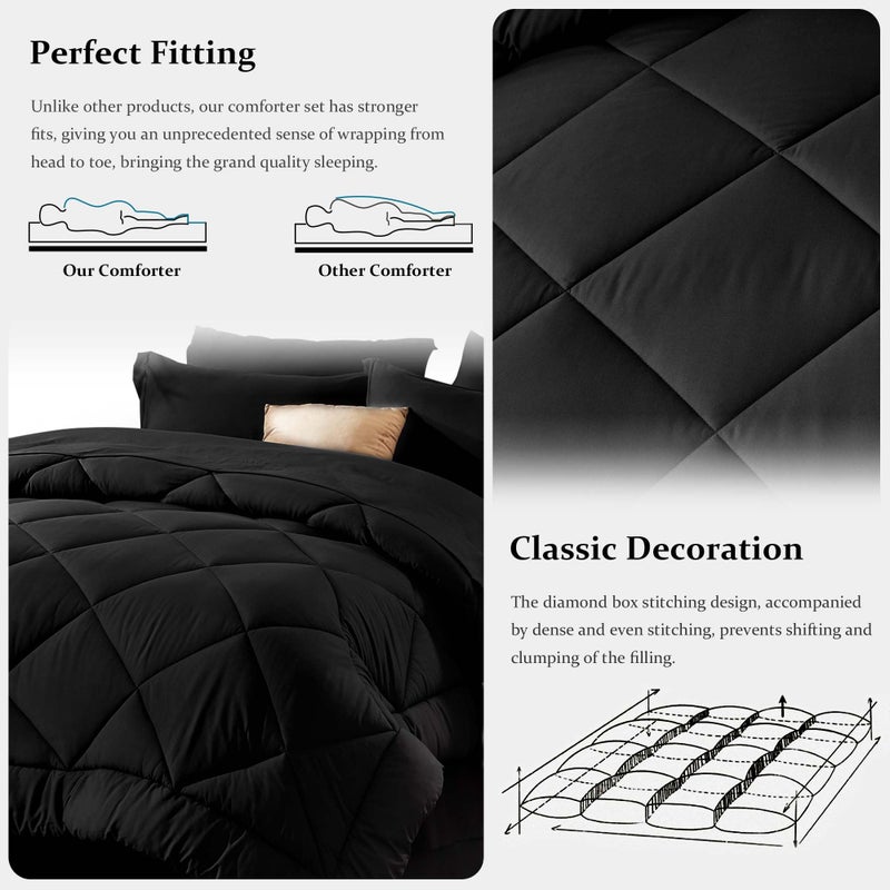 Newspin Full Comforter Set Black - Bed in a Bag Full Size 8 Pieces, All Season Bed Set, Fluffy Comforter Set with Sheets, Sheet Set Quilt Blanket, Pillowcases & Shams & Bed Skirt - Image 5