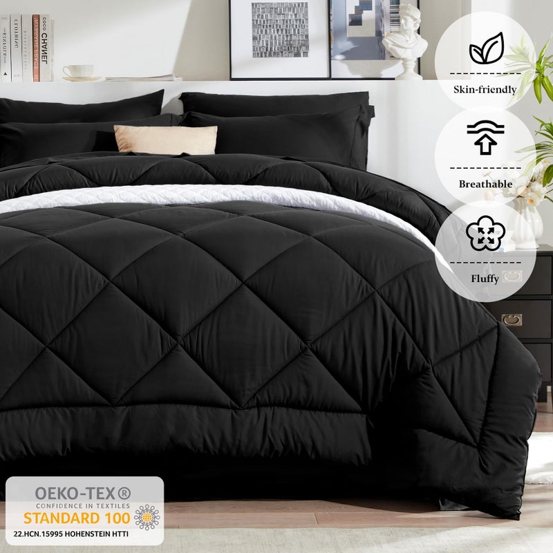 Newspin Full Comforter Set Black - Bed in a Bag Full Size 8 Pieces, All Season Bed Set, Fluffy Comforter Set with Sheets, Sheet Set Quilt Blanket, Pillowcases & Shams & Bed Skirt - Image 3