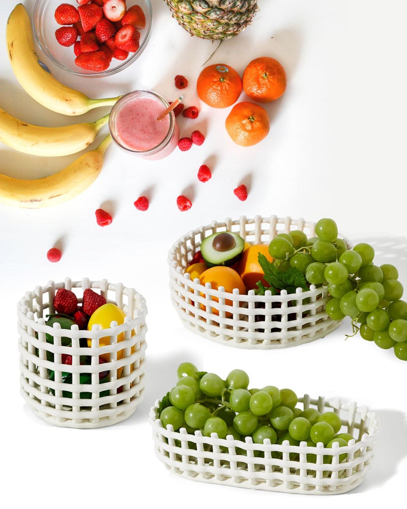 UPWOIGH Large Beige Circular Glazed Ceramic Fruit Basket Bowl, 10.8x3.85in Big Modern Table Decor Handmade Premium Personalized Ceramic Decorative Storage Organizer for kitchen, Breads,Vegetables,Gift - Image 4