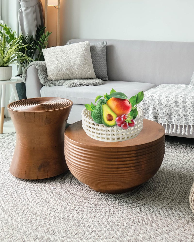 UPWOIGH Large Beige Circular Glazed Ceramic Fruit Basket Bowl, 10.8x3.85in Big Modern Table Decor Handmade Premium Personalized Ceramic Decorative Storage Organizer for kitchen, Breads,Vegetables,Gift - Image 5