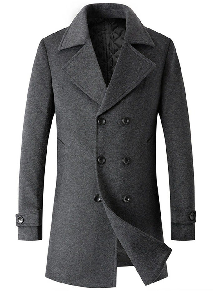 Loquat Men's Suit Collar Wool Blend Coat Winter Thick Trench Jacket Grey  - Image 1