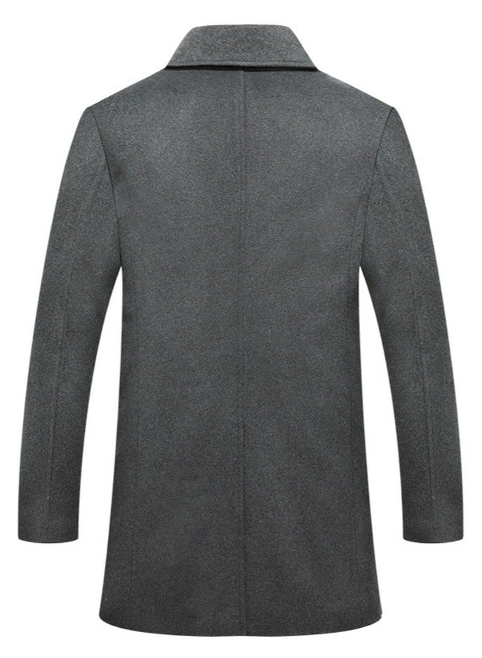 Loquat Men's Suit Collar Wool Blend Coat Winter Thick Trench Jacket Grey  - Image 2