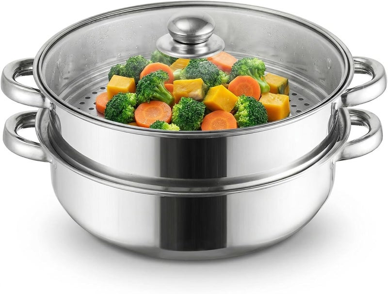 ZENFUN Steamer Pot With Lid 2 Tier, Multipurpose Stainless Steel Steaming Pot, Steam Pots With Handle For Vegetable, Dumpling, Food, 11 Inch（Thickened） - Image 1