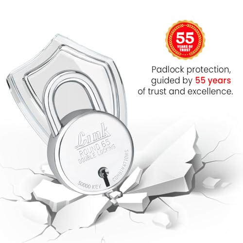 Link New Round 65mm Stainless Steel Padlock with Double Locking Shackle – 3 CNC Milled Keys, 50,000 Key Combinations, Rivetless Body, Pack of 1 - Image 3
