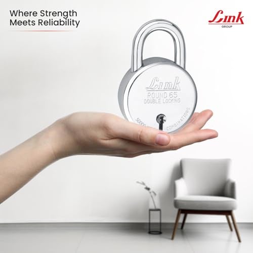 Link New Round 65mm Stainless Steel Padlock with Double Locking Shackle – 3 CNC Milled Keys, 50,000 Key Combinations, Rivetless Body, Pack of 1 - Image 5