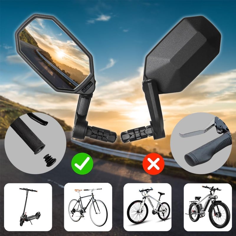 BriskMore Bar End Bike Mirrors, High–Definition Convex Glass Lens for Scooter Electric Bicycle, Scratch Resistant, Ebike Safe Rearview Mirror for Left Side Olny BT-022L - Image 2