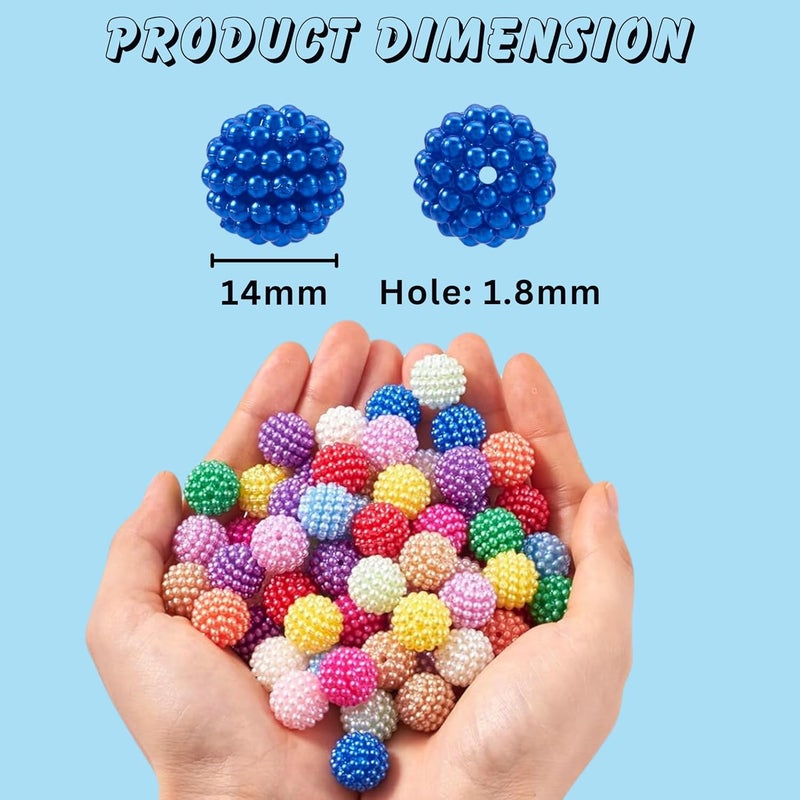 Tdas 100 PCS Dotted Pearl Beads Mermaid Beads Fruit Ball Beads Chunky Bubblegum Moti Angura Beads for Jewellery Making Kit Big Size Necklace Bracelet Earring DIY Arts Crafts Supplies (White - 14MM) - Image 2