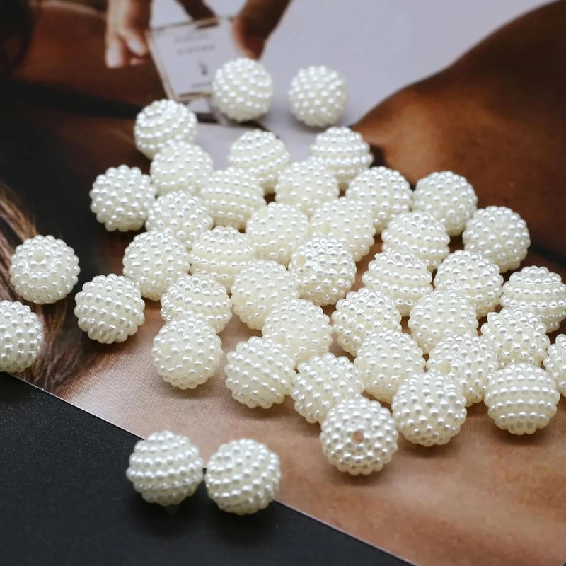 Tdas 100 PCS Dotted Pearl Beads Mermaid Beads Fruit Ball Beads Chunky Bubblegum Moti Angura Beads for Jewellery Making Kit Big Size Necklace Bracelet Earring DIY Arts Crafts Supplies (White - 14MM) - Image 1