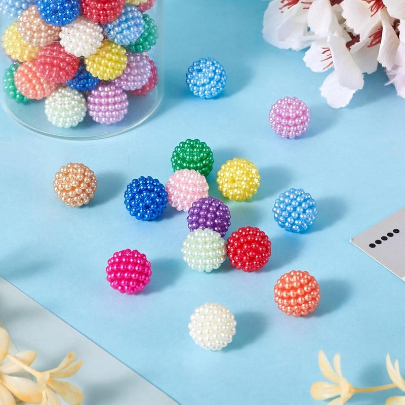 Tdas 100 PCS Dotted Pearl Beads Mermaid Beads Fruit Ball Beads Chunky Bubblegum Moti Angura Beads for Jewellery Making Kit Big Size Necklace Bracelet Earring DIY Arts Crafts Supplies (White - 14MM) - Image 4