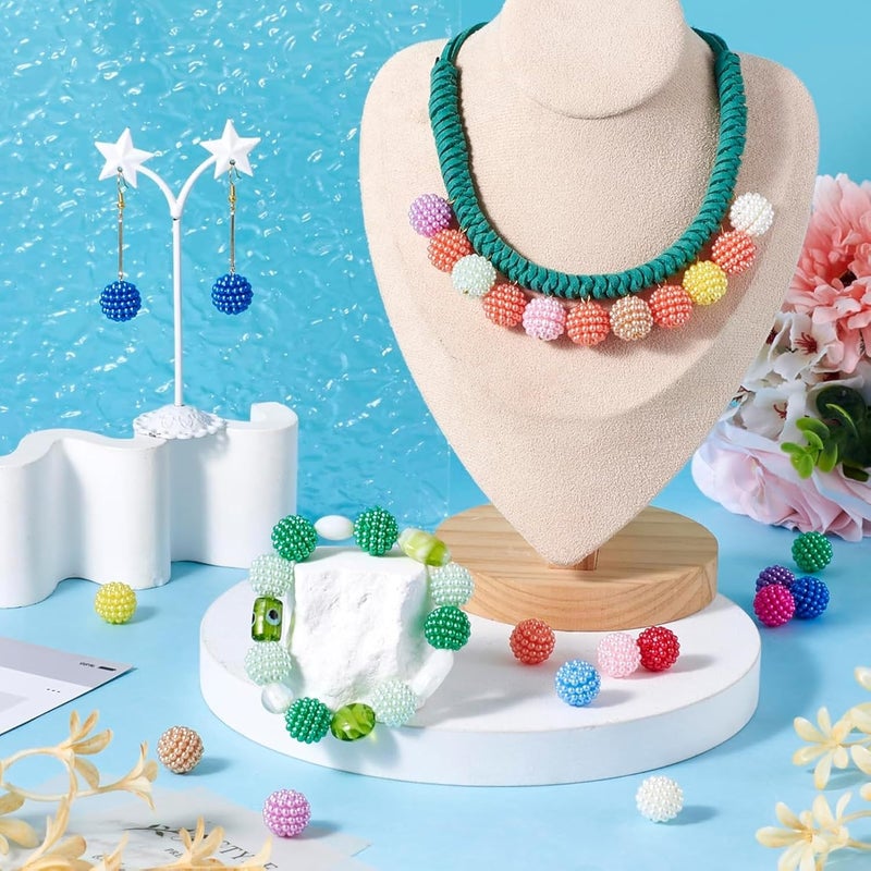 Tdas 100 PCS Dotted Pearl Beads Mermaid Beads Fruit Ball Beads Chunky Bubblegum Moti Angura Beads for Jewellery Making Kit Big Size Necklace Bracelet Earring DIY Arts Crafts Supplies (White - 14MM) - Image 3