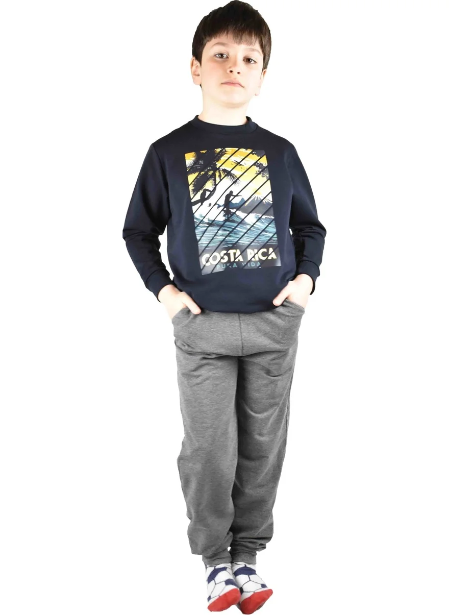 Bluence Men's Waiter Printed Black Cotton Tracksuit Set