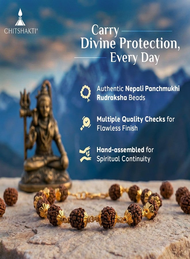 Chitshakti Classic Rudraksha Bracelet | Premium Panchmukhi Rudraksha | Gold Plated Men's Bracelet | Spiritual Jewellery - Image 3
