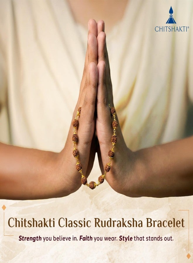 Chitshakti Classic Rudraksha Bracelet | Premium Panchmukhi Rudraksha | Gold Plated Men's Bracelet | Spiritual Jewellery - Image 2