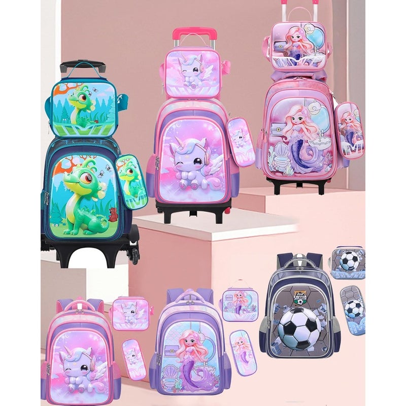 Rolling Backpack Luggage with Wheels, Unisex Child Toddler Unicorn Roller School Bag with Pencil Case, Lunch Bag, Girls Boys Bookbag Travel Suitcase - Image 2