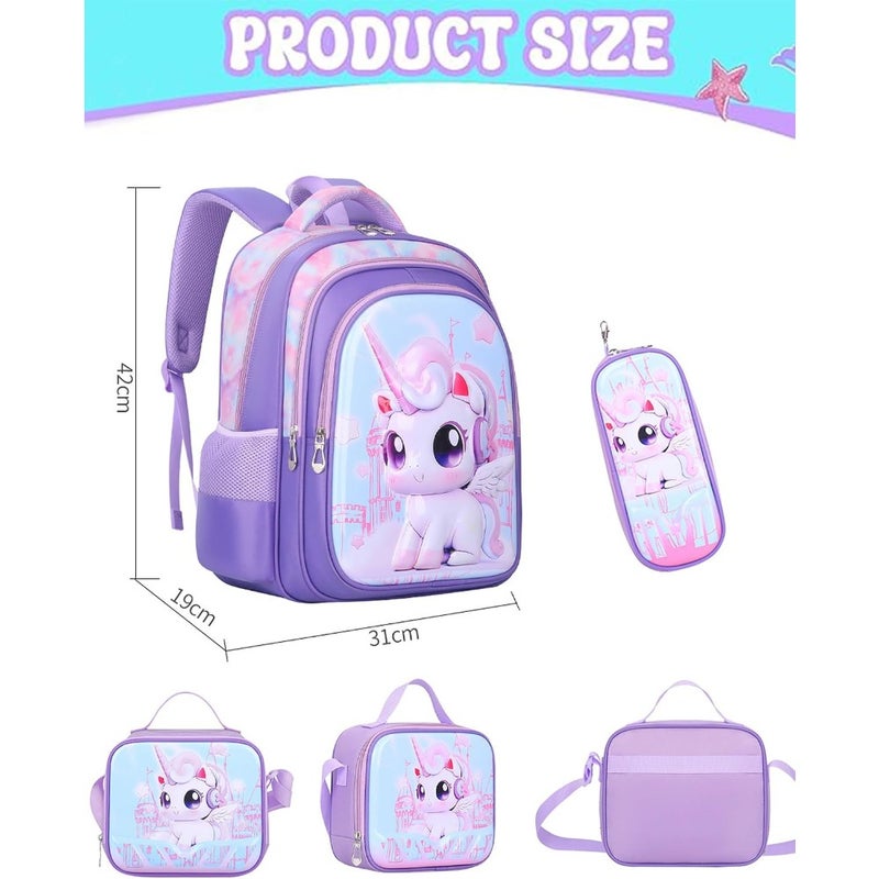 Rolling Backpack Luggage with Wheels, Unisex Child Toddler Unicorn Roller School Bag with Pencil Case, Lunch Bag, Girls Boys Bookbag Travel Suitcase - Image 3