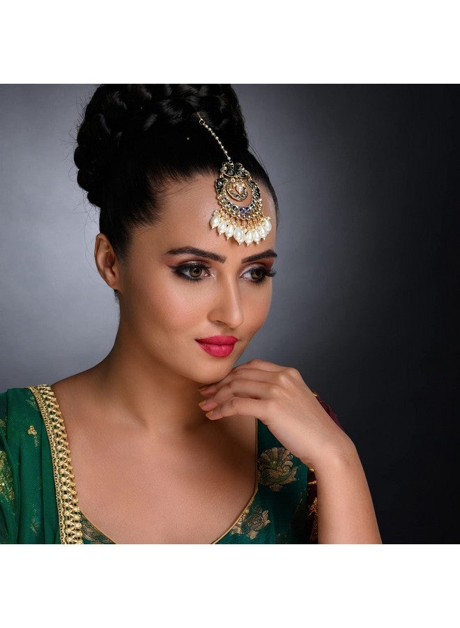Sukkhi Fashionable Kundan Gold Plated Pearl Maangtikka for Women (SKR85496), Green, One Size - Image 5