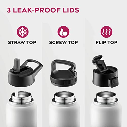 FineDine Water Bottle - Stainless Steel Insulated Water Bottle with Straw Lid, Flip Lid & Wide-Mouth Cap - Keeps Hot and Cold - 25 Oz / 739ml - Dreamy Black-White - Image 4
