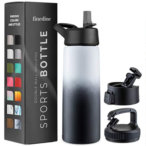 FineDine Water Bottle - Stainless Steel Insulated Water Bottle with Straw Lid, Flip Lid & Wide-Mouth Cap - Keeps Hot and Cold - 25 Oz / 739ml - Dreamy Black-White - Image 1