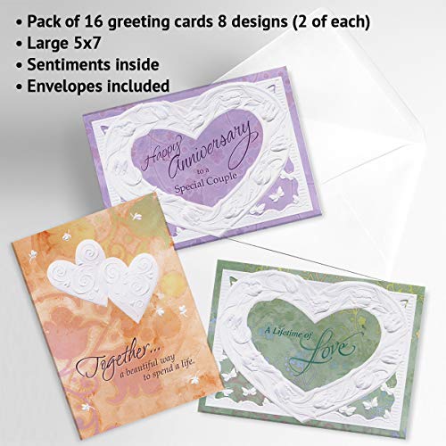 Current Deluxe Embossed Anniversary Greeting Card Set - Value Pack of 16 Cards With White Envelopes, 8 Designs, Large 5" x 7" Assortment - Image 5