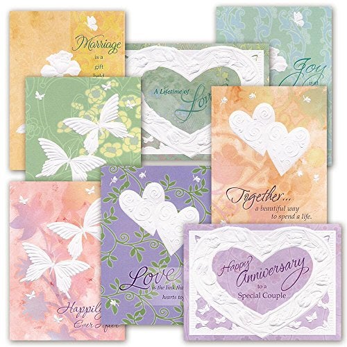 Current Deluxe Embossed Anniversary Greeting Card Set - Value Pack of 16 Cards With White Envelopes, 8 Designs, Large 5" x 7" Assortment - Image 1