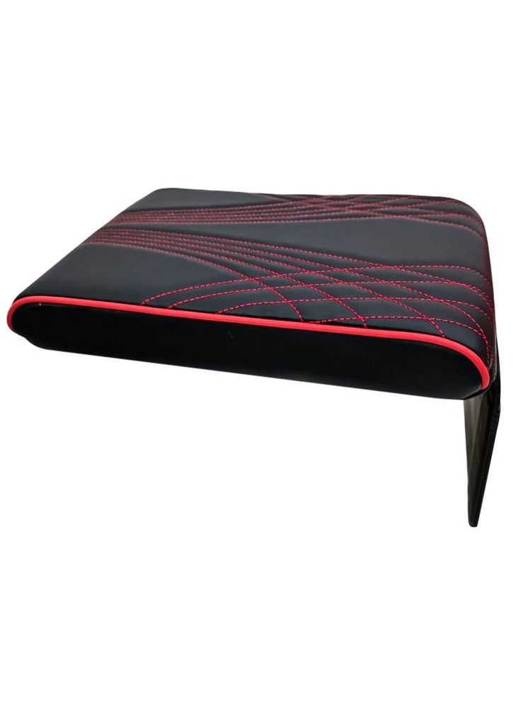 وسادة مسند ذراع عالمية للسيارة - وسادة وحدة التحكم المركزية من جلد البولي يوريثان مع خياطة حمراء - دعم مريح للمرفق، مقاومة للانزلاق والخدوش، غطاء مزود بجيب للتخزين - مناسبة لمعظم السيارات وسيارات الدفع الرباعي والشاحنات. - Image 4