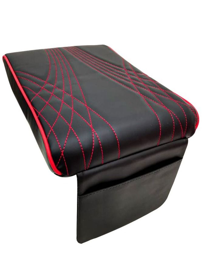 وسادة مسند ذراع عالمية للسيارة - وسادة وحدة التحكم المركزية من جلد البولي يوريثان مع خياطة حمراء - دعم مريح للمرفق، مقاومة للانزلاق والخدوش، غطاء مزود بجيب للتخزين - مناسبة لمعظم السيارات وسيارات الدفع الرباعي والشاحنات. - Image 3