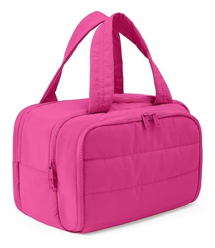 BUZFOWU Travel Toiletry Bag for Women Large Wideopen Puffy Cosmetic Makeup Bag with WetDry Separation MultiPocket Organizer with Carry Handle for Toiletries Cosmetics Essentials Rose Red - Image 1