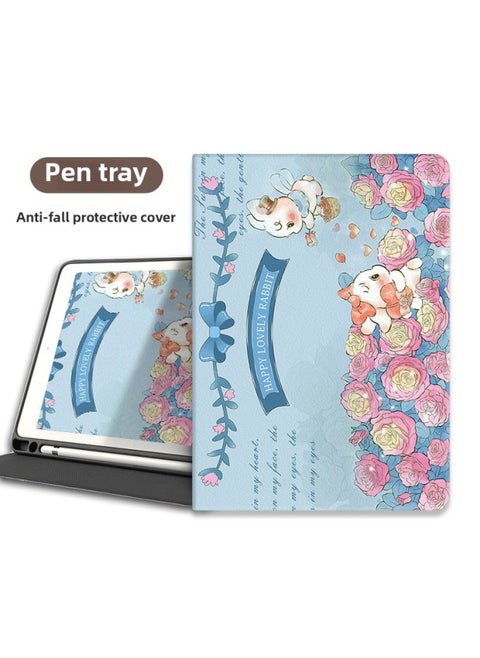 Ipad2022 For Apple Tablet Case For Ipad9 Generation 10.2 Inch Full Package Air1/2 Silicone Pro2021-Color:Book Pen Slot Rose Rabbit-Applicable Model:iPad Air4/Air5(10.9 Inches)