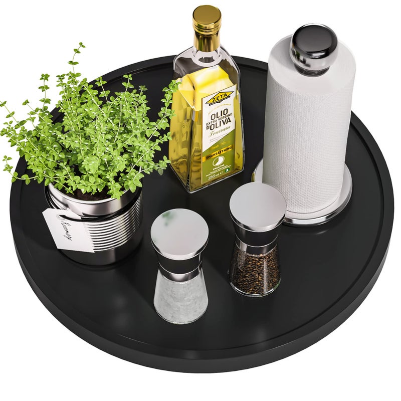 Lazy Susan Organizer 132 Inch NonSkid Bamboo Lazy Susan for Kitchen Table cabinets Closets and Kitchen Islands Wood Turntable for Kitchen Countertop Organizer Black