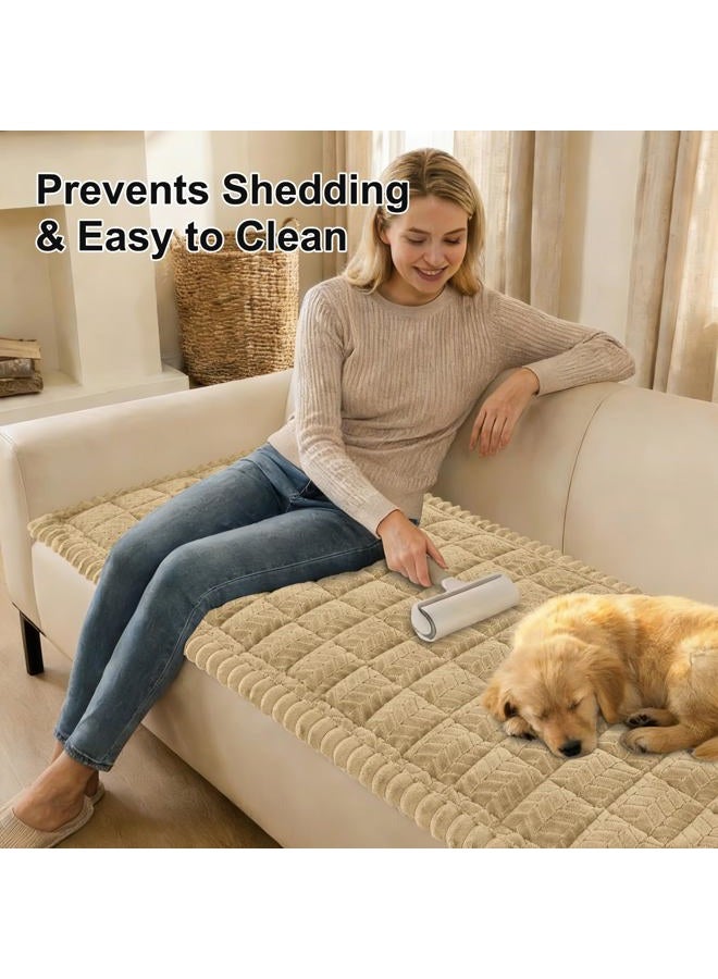 Smiry Non Slip Couch Covers for Dogs, Fuzzy Pet Couch Covers for 3 Cushion Sofa Pet Friendly, Soft Sofa Slipcovers Cushion Furniture Protector Washable (Khaki, 27.6" x 82.7") - Image 3