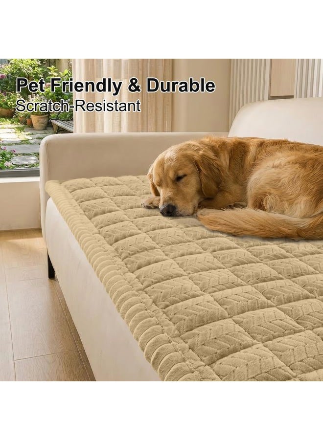 Smiry Non Slip Couch Covers for Dogs, Fuzzy Pet Couch Covers for 3 Cushion Sofa Pet Friendly, Soft Sofa Slipcovers Cushion Furniture Protector Washable (Khaki, 27.6" x 82.7") - Image 2