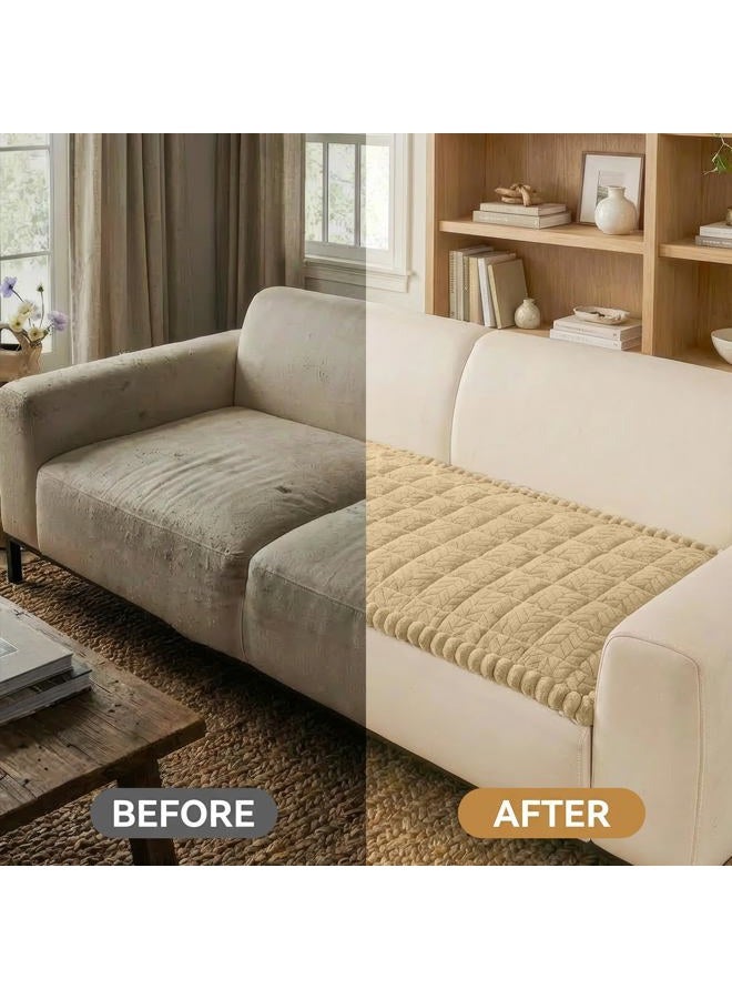 Smiry Non Slip Couch Covers for Dogs, Fuzzy Pet Couch Covers for 3 Cushion Sofa Pet Friendly, Soft Sofa Slipcovers Cushion Furniture Protector Washable (Khaki, 27.6" x 82.7") - Image 5