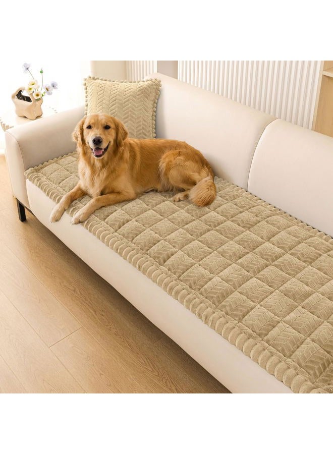 Smiry Non Slip Couch Covers for Dogs, Fuzzy Pet Couch Covers for 3 Cushion Sofa Pet Friendly, Soft Sofa Slipcovers Cushion Furniture Protector Washable (Khaki, 27.6" x 82.7") - Image 1