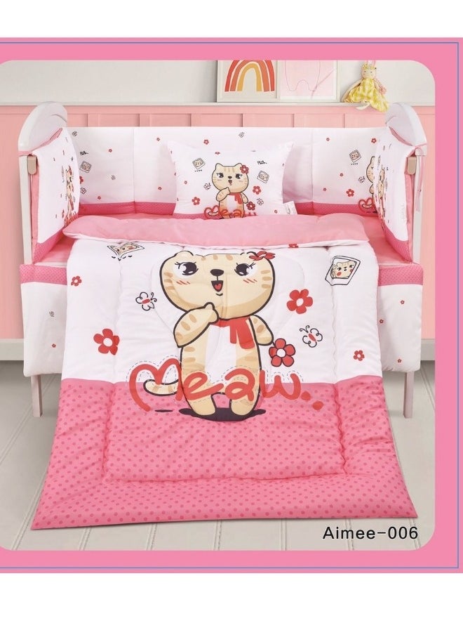 سمارت هوم طقم مفارش سرير أطفال ، مفرش حواجز طقم مكون من لحاف اطفال مقاس 90X145 سم شرشف مطاط 110X160 سم مخده مقاس 35X45 سم حواجز مقاس 33X130 سم حواجز مقاس 33X330 سم  - Image 2