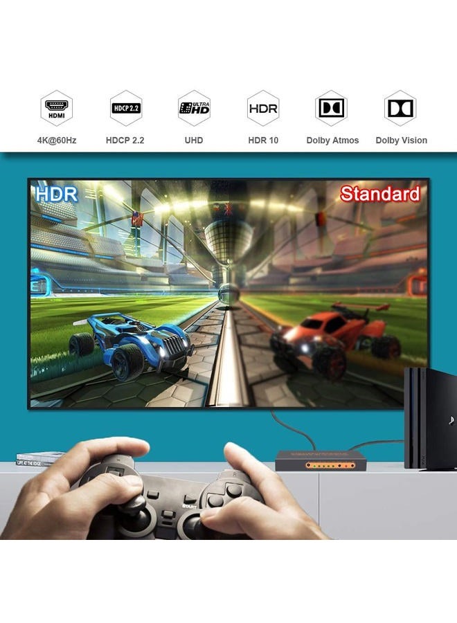 SkycropHD 4K@60Hz 5 Port HDMI Switch with Remote, Premium 5 in 1 Out 4Kx2K HDMI Auto Switcher, Support HDR10, Dolby Vision, Dolby Atmos, HDCP2.2 and CEC - Image 3