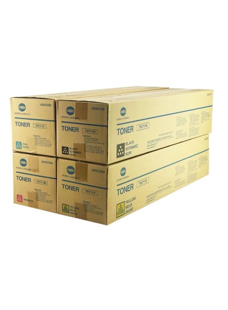 Konica-Minolta Genuine OEM Konica Minolta TN711 Complete Toner Cartridge Set CMYK Bizhub C654 Bizhub C754 - Image 1