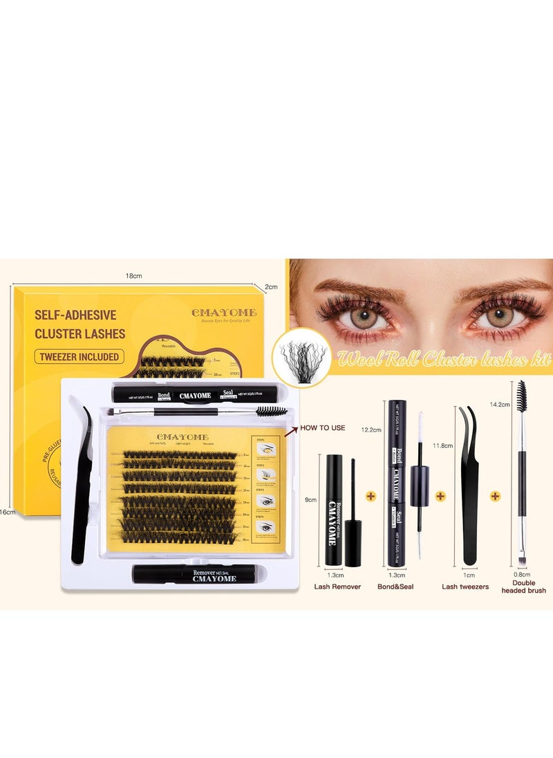 Generic - DIY Lash Extension Kit, 160Pcs D Curl Individual Lashes, Lash Clusters Kit with Lash Bond and Seal, Cluster Lashes Glue Remover, Eyelash Clusters Applicator Tool for Natural Look (8-16mm) - Image 1