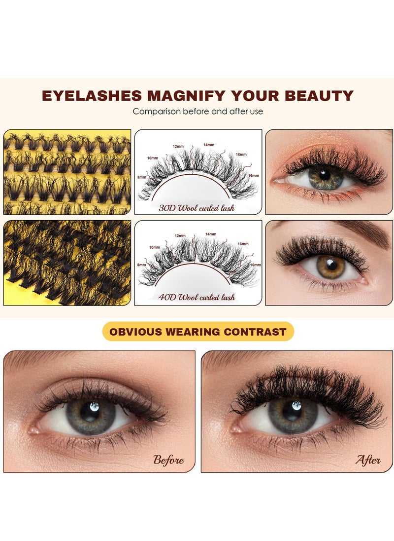 Generic - DIY Lash Extension Kit, 160Pcs D Curl Individual Lashes, Lash Clusters Kit with Lash Bond and Seal, Cluster Lashes Glue Remover, Eyelash Clusters Applicator Tool for Natural Look (8-16mm) - Image 1