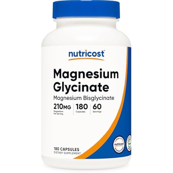 Nutricost Magnesium Glycinate Capsules (180 Capsules, 210 mg Per Serving) - Magnesium Glycinate Supplement for Gentle Absorption - Image 1