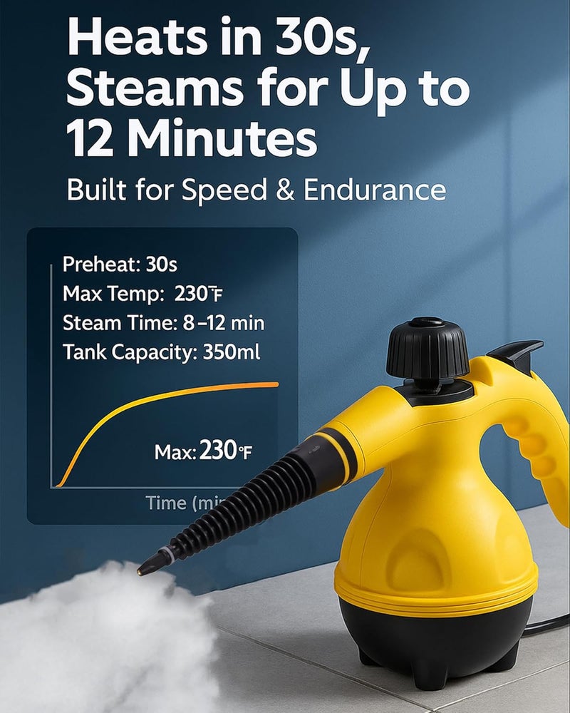 ALLESM Steam Cleaner Handheld 1500W High Pressure Portable Steamer for Home Kitchen Bathroom Sofa Carpet Floor, Fast Heating, Chemical Free, Multi-Purpose with 10 Accessories, Pet Safe Upholstery Tool - Image 3