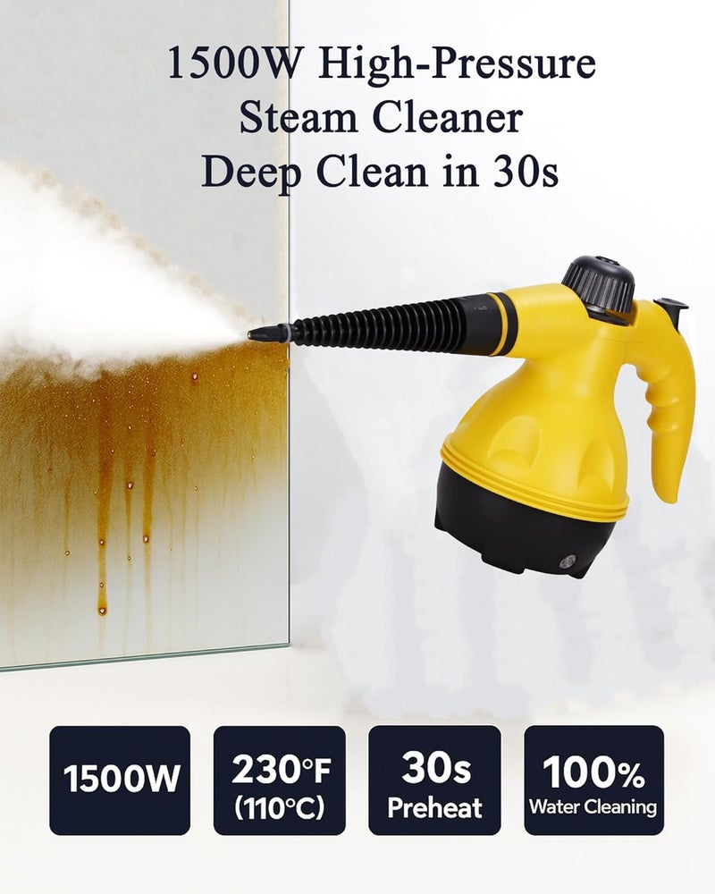 ALLESM Steam Cleaner Handheld 1500W High Pressure Portable Steamer for Home Kitchen Bathroom Sofa Carpet Floor, Fast Heating, Chemical Free, Multi-Purpose with 10 Accessories, Pet Safe Upholstery Tool - Image 2