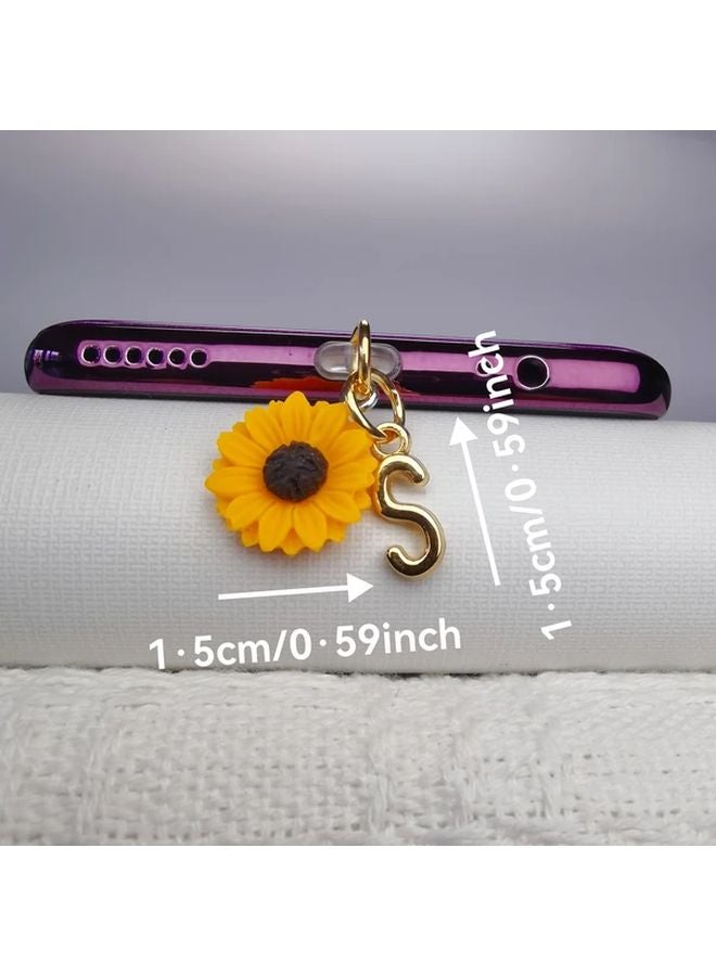 Type C Phone Dust Plug Sunflower Charging Port Cover O Letter Pendant DIY Mobile Decoration - Image 3