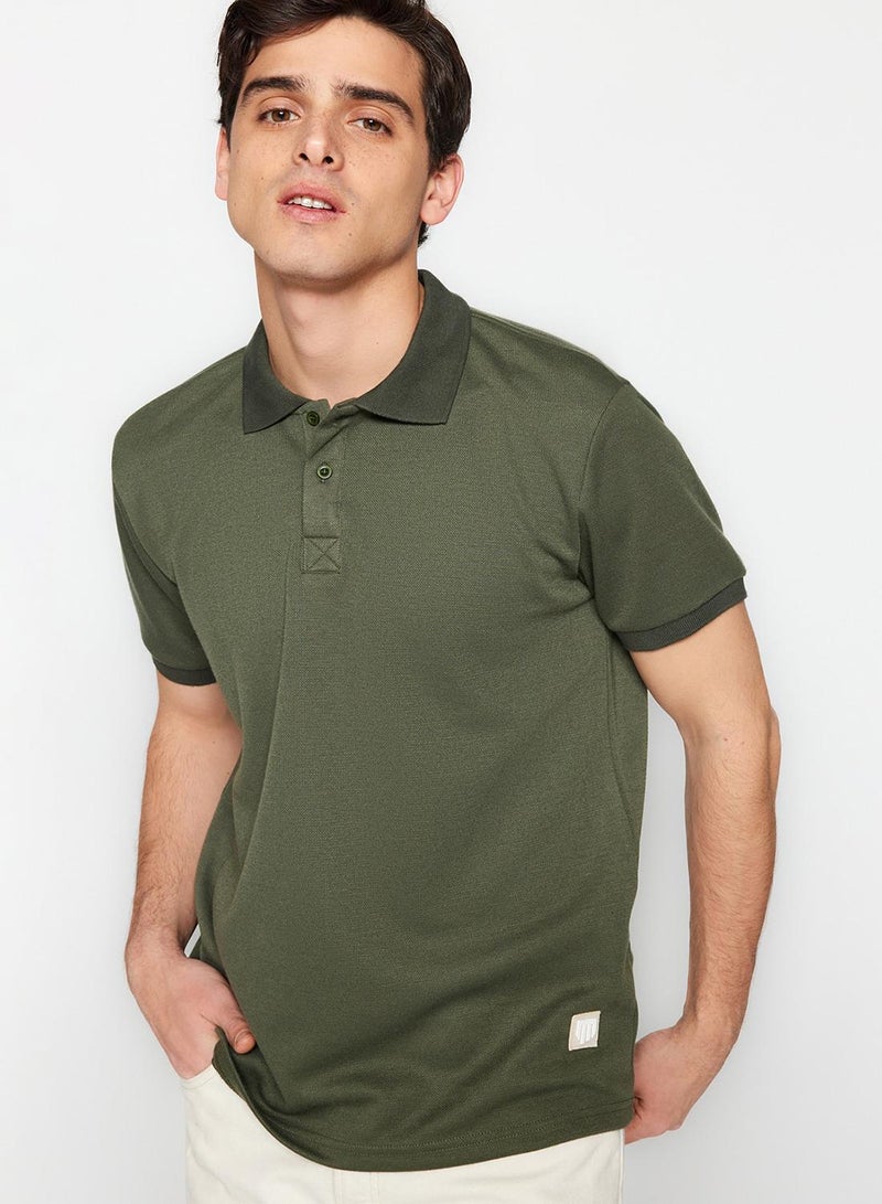 trendyol LimiTed EdiTion KHaki POlo Collar T-shirt - Regular CuT, Applique Pique - Image 2