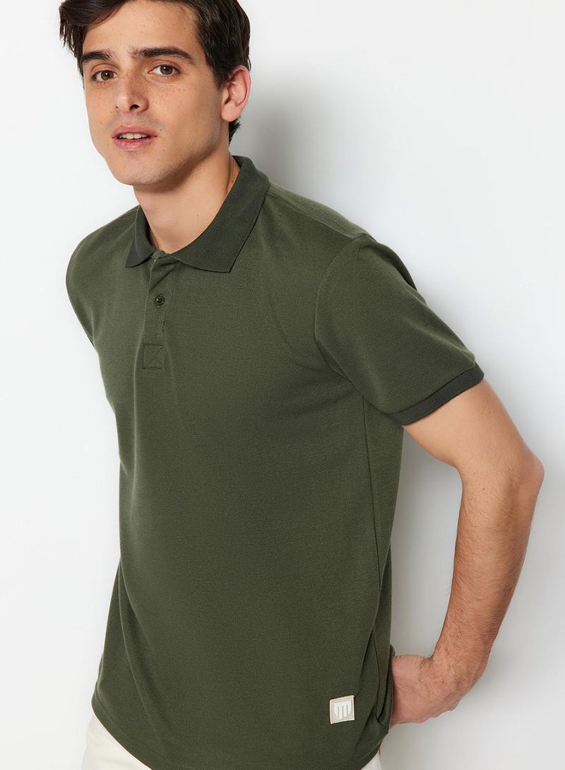 trendyol LimiTed EdiTion KHaki POlo Collar T-shirt - Regular CuT, Applique Pique - Image 3
