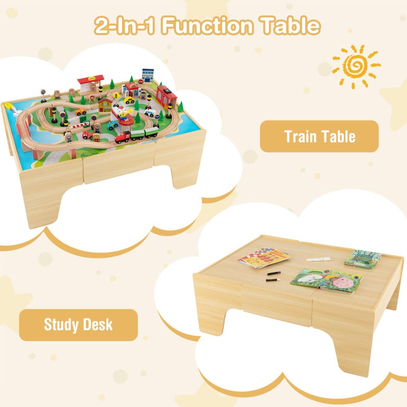 INFANS Train Table, 84 Pieces Wooden Kids Activity Toy Table Playset with Reversible Detachable Tabletop, Tracks, Train, Railway, City, Gift for Toddler Boys Girls Ages 3+ (38â€ x 24.5â€ x 15.5â€) - Image 3